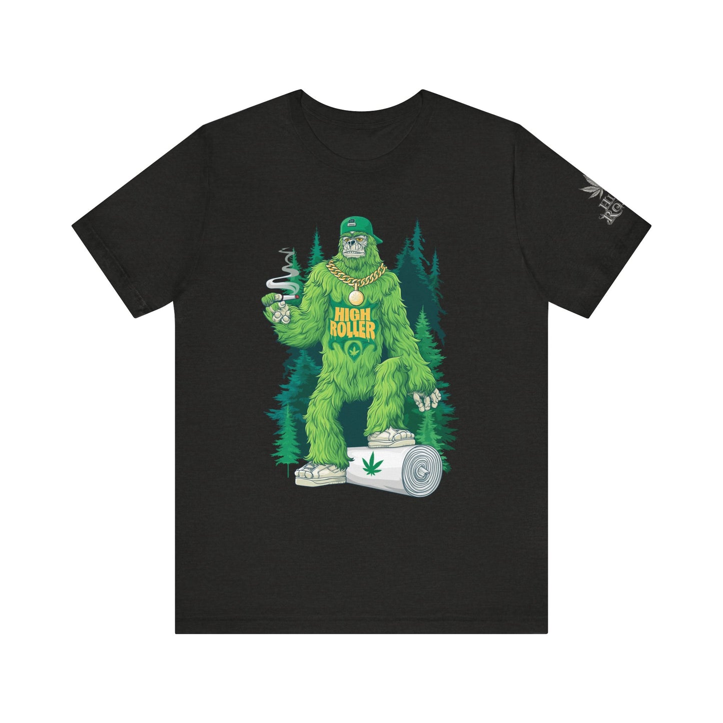Bigfoot HIGH ROLLER Halloween Cannabis Forest T-Shirt - Premium Sasquatch Lifestyle Legend 420 Apparel
