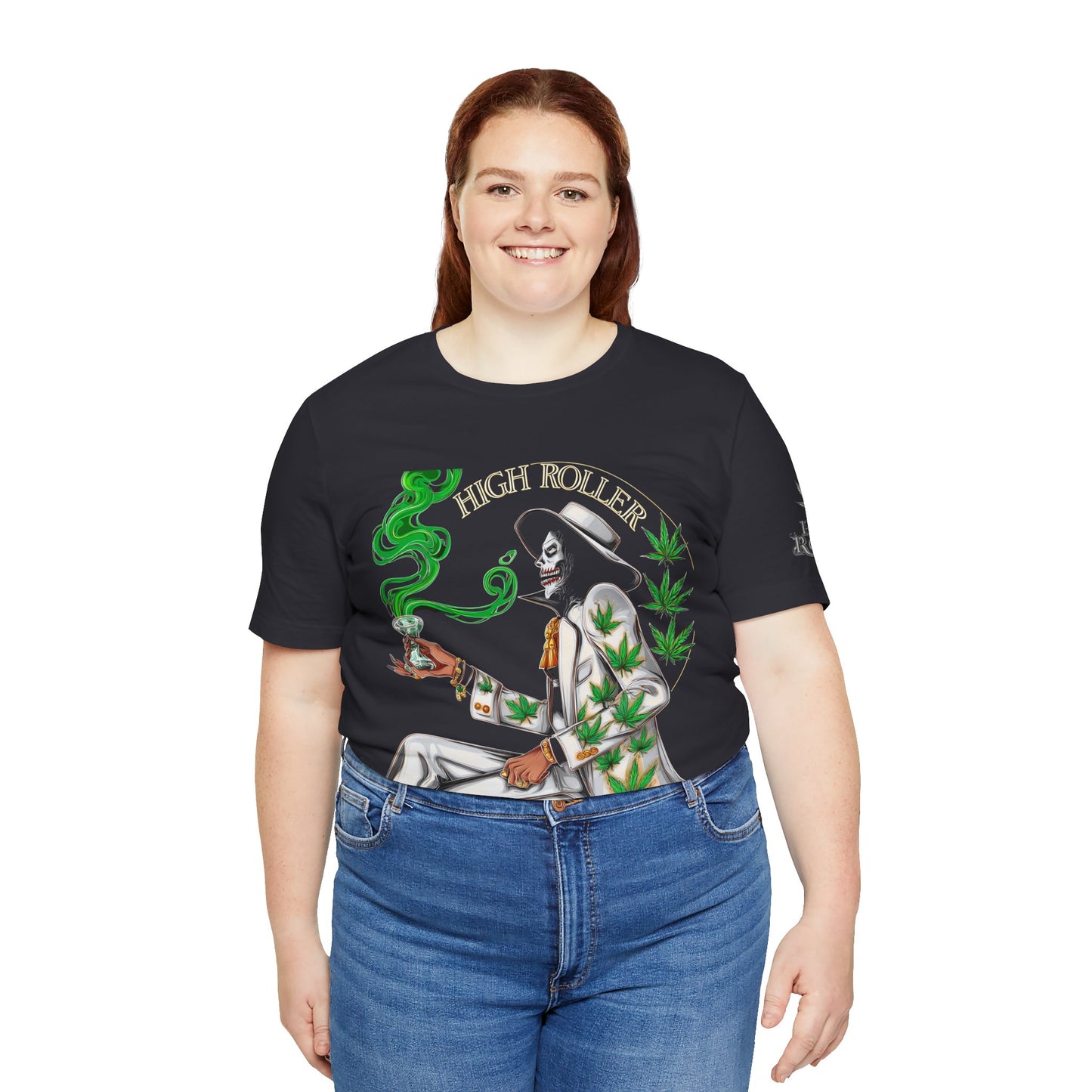 Skeletal HIGH ROLLER Halloween Cannabis Lounge T-Shirt - Premium Death's Day Off Botanical Relaxation 420 Apparel