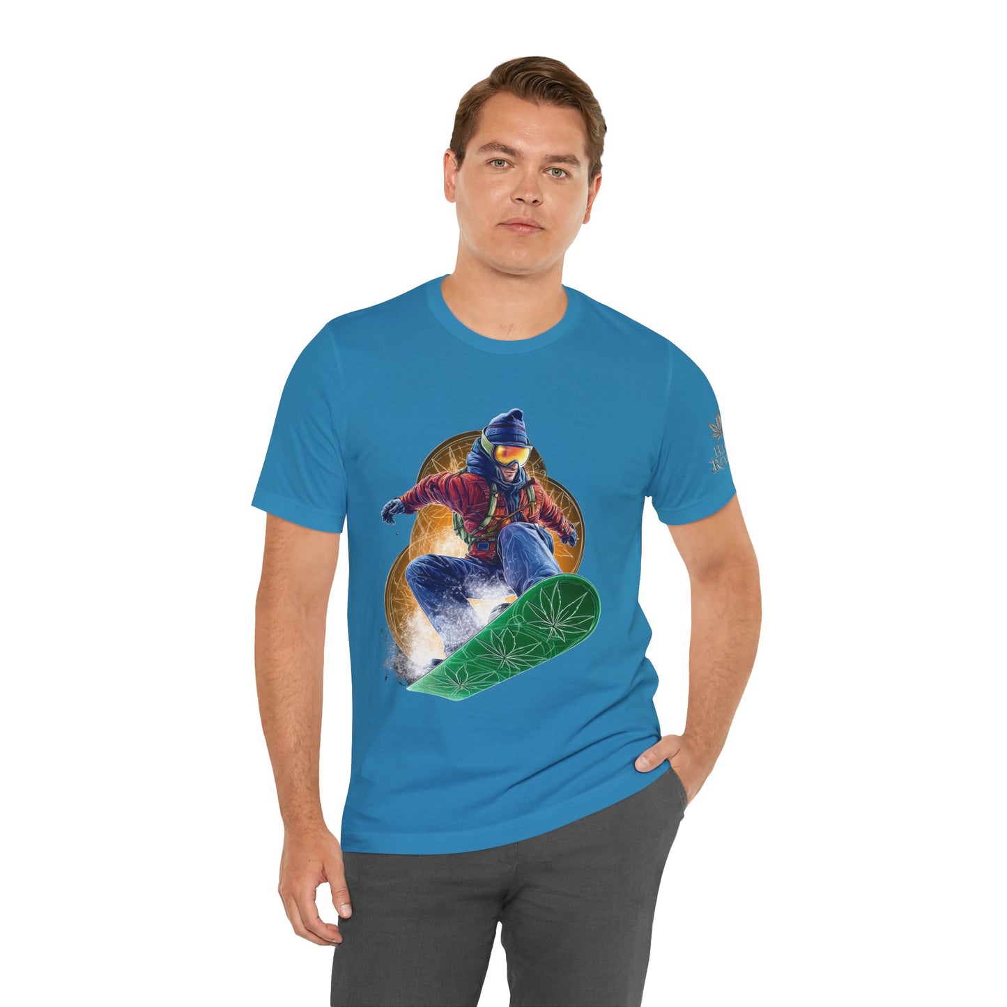 High Roller Snowboard Cannabis T-Shirt - Premium 420 Winter Sports Action Shred Mountain Lifestyle Apparel