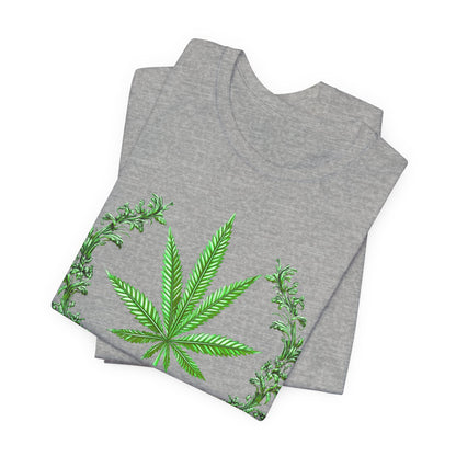 Cannabis Crest Wreath Tee - Botanical Elegance Art Design | High Roller