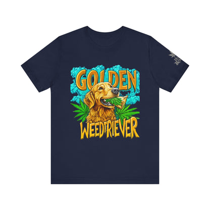 High Roller Golden Weedtriever Cannabis T-Shirt - Premium 420 Dog Lover Humor Golden Retriever Pun Comedy Pet Culture Apparel