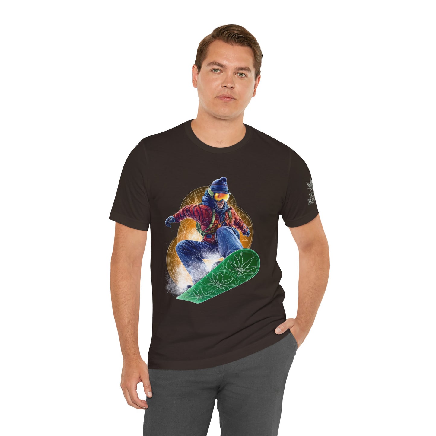 High Roller Snowboard Cannabis T-Shirt - Premium 420 Winter Sports Action Shred Mountain Lifestyle Apparel