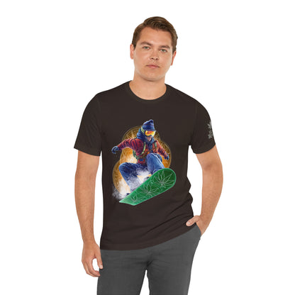 High Roller Snowboard Cannabis T-Shirt - Premium 420 Winter Sports Action Shred Mountain Lifestyle Apparel