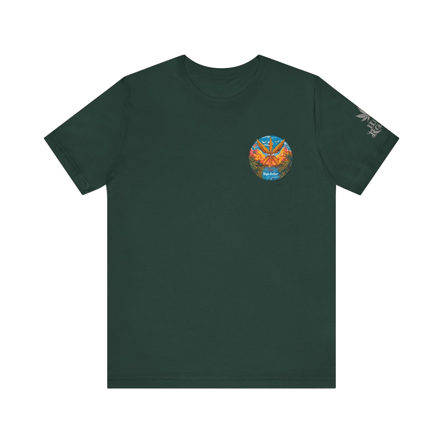 Cannabis Paradise Circle Tee - Tropical Sunset Art Design | High Roller