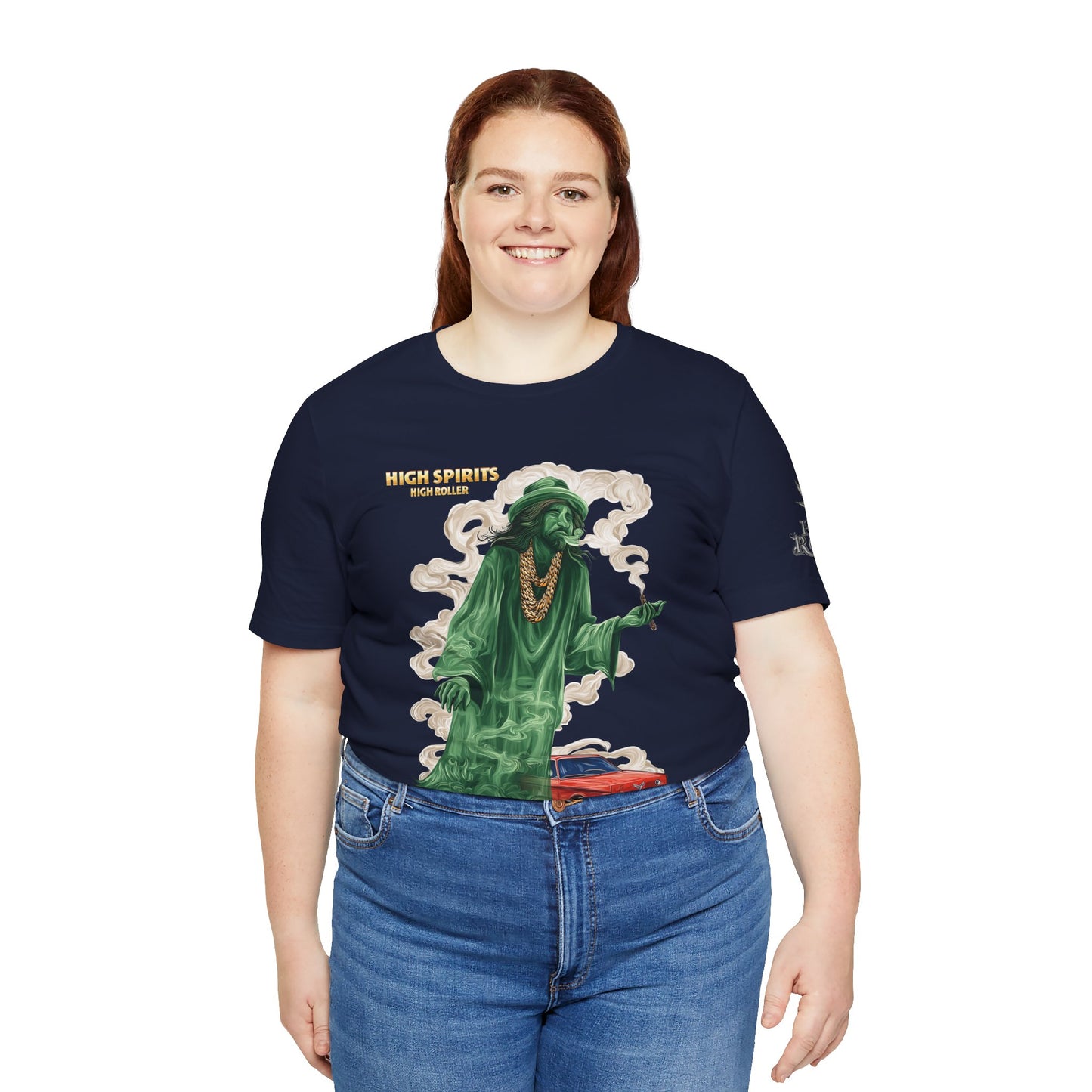 High Spirits HIGH ROLLER Halloween Cannabis Ghost T-Shirt - Premium Spectral Lowrider Phantom 420 Apparel