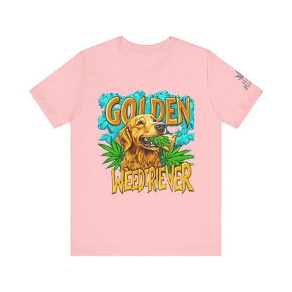 High Roller Golden Weedtriever Cannabis T-Shirt - Premium 420 Dog Lover Humor Golden Retriever Pun Comedy Pet Culture Apparel