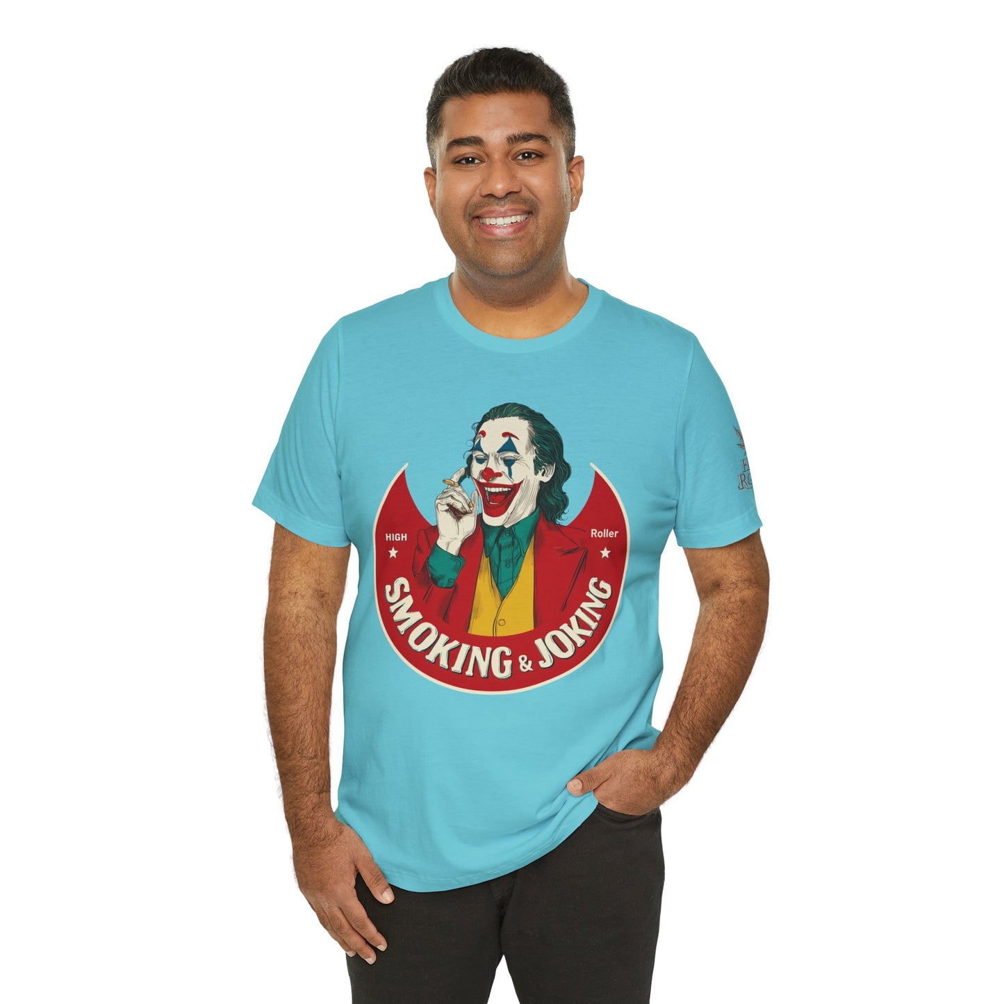 High Roller Villain T-Shirt - Premium Airlume Cotton Cannabis Joker Badge Art Tee