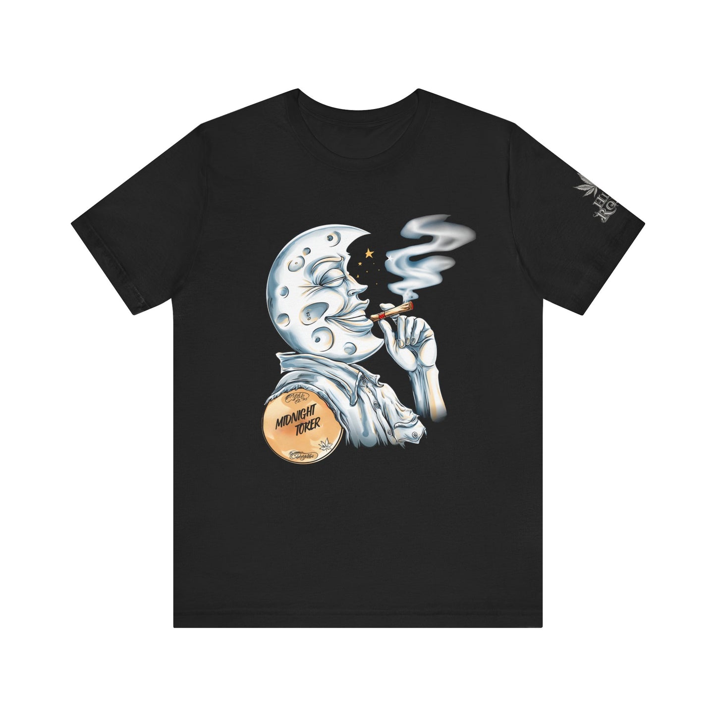 Midnight Toker Moon Tee - Celestial Cannabis Art Design | High Roller