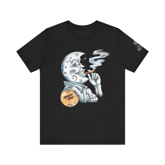 Midnight Toker Moon Tee - Celestial Cannabis Art Design | High Roller