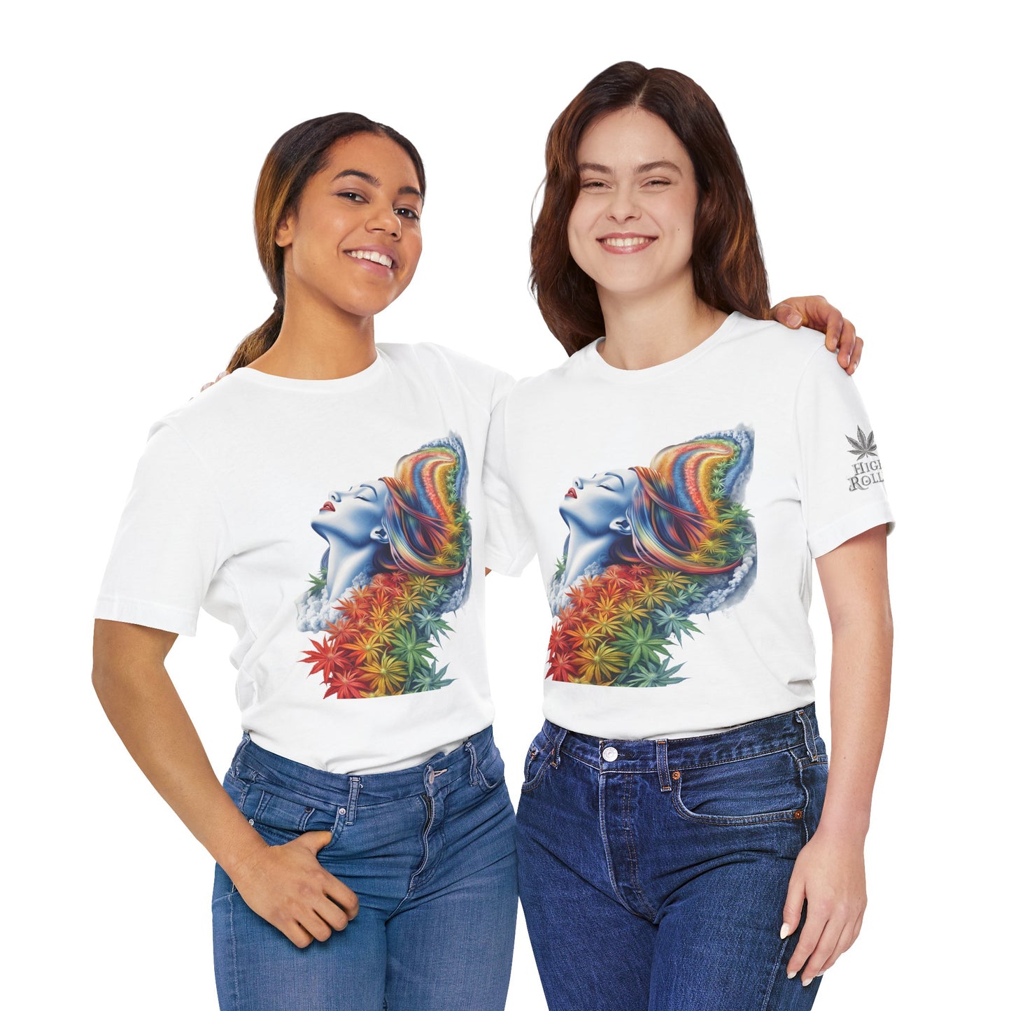 Rainbow Bloom Tee - Premium Airlume Cotton Cannabis Culture Spectrum Goddess Art