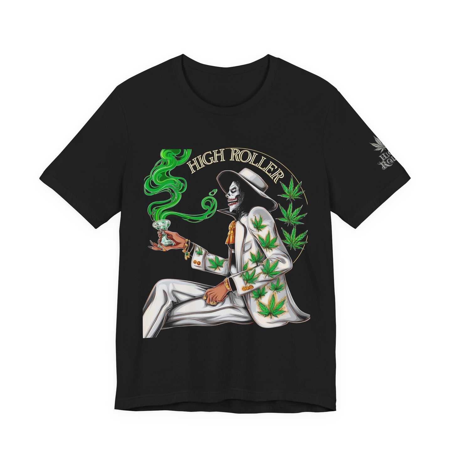 Skeletal HIGH ROLLER Halloween Cannabis Lounge T-Shirt - Premium Death's Day Off Botanical Relaxation 420 Apparel