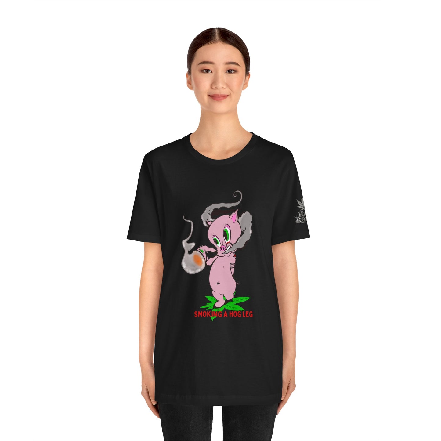 Smoking Hog Leg Pink Pig Tee - Premium Airlume Cotton Cannabis Culture Art