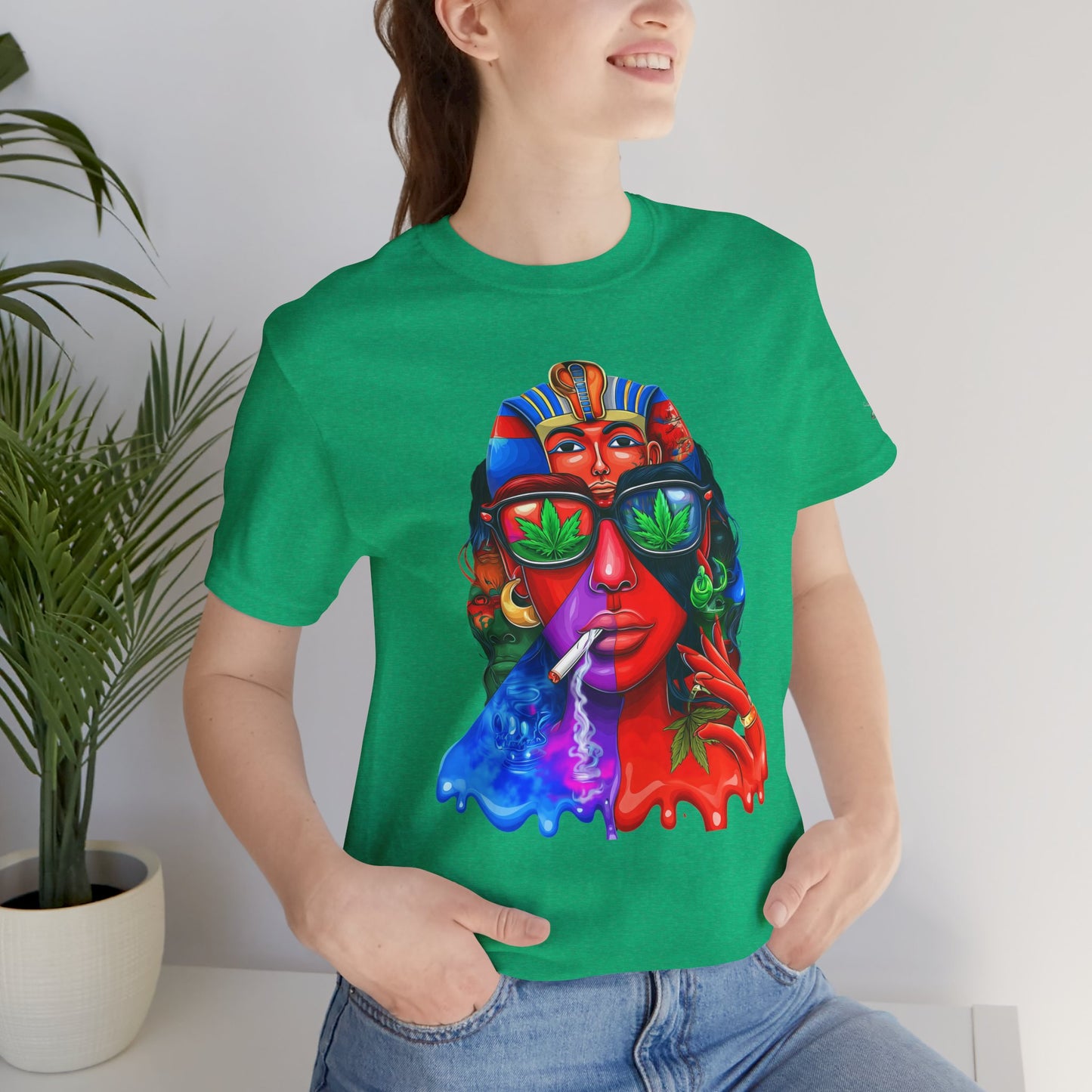 Pharaoh Vision Premium Cannabis Culture T-Shirt - Ancient Egyptian Royalty With Modern Cannabis Celebration And Psychedelic Split-Face Art