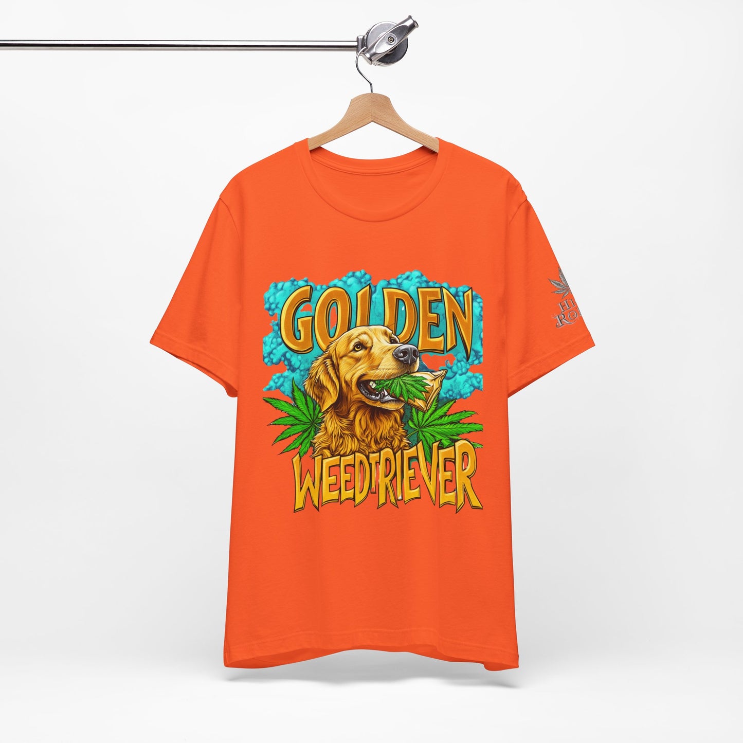 High Roller Golden Weedtriever Cannabis T-Shirt - Premium 420 Dog Lover Humor Golden Retriever Pun Comedy Pet Culture Apparel