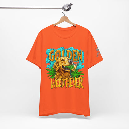 High Roller Golden Weedtriever Cannabis T-Shirt - Premium 420 Dog Lover Humor Golden Retriever Pun Comedy Pet Culture Apparel