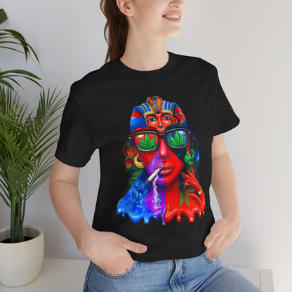 Pharaoh Vision Premium Cannabis Culture T-Shirt - Ancient Egyptian Royalty With Modern Cannabis Celebration And Psychedelic Split-Face Art