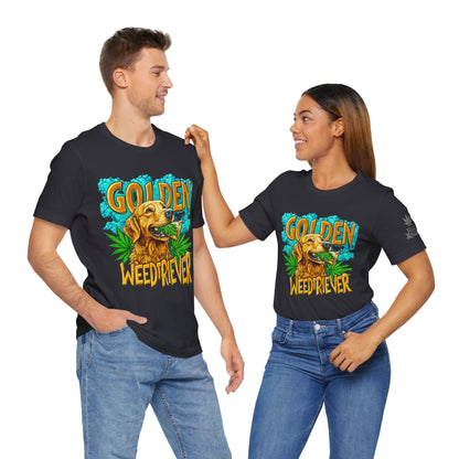 High Roller Golden Weedtriever Cannabis T-Shirt - Premium 420 Dog Lover Humor Golden Retriever Pun Comedy Pet Culture Apparel