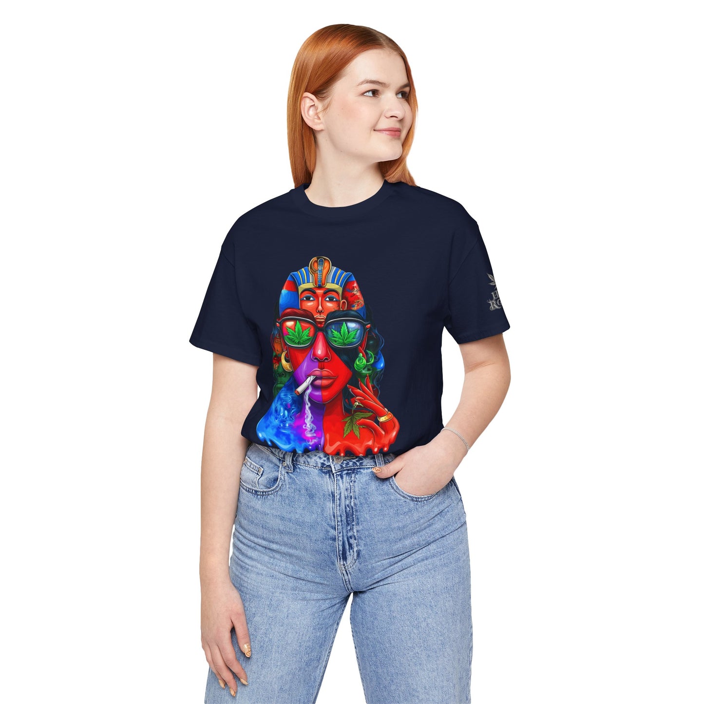 Pharaoh Vision Premium Cannabis Culture T-Shirt - Ancient Egyptian Royalty With Modern Cannabis Celebration And Psychedelic Split-Face Art
