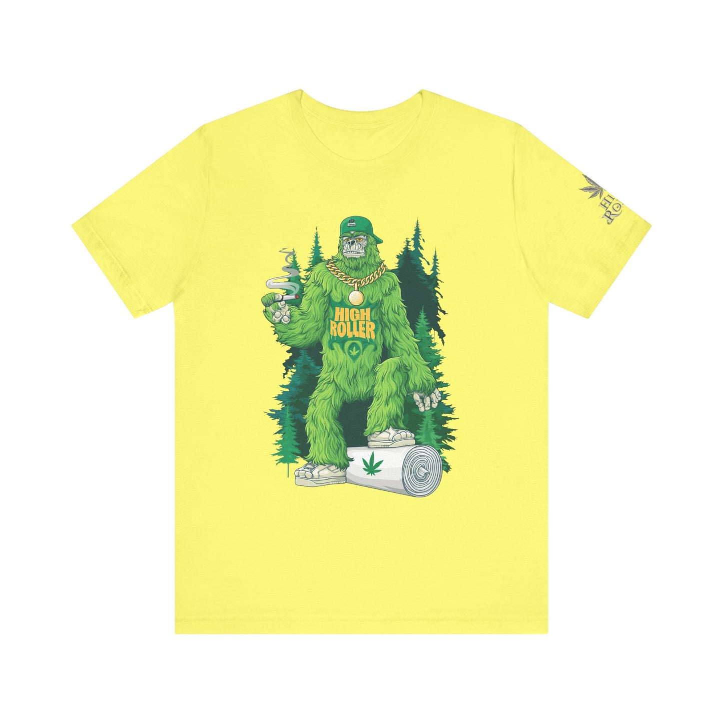 Bigfoot HIGH ROLLER Halloween Cannabis Forest T-Shirt - Premium Sasquatch Lifestyle Legend 420 Apparel