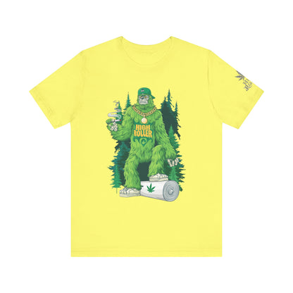 Bigfoot HIGH ROLLER Halloween Cannabis Forest T-Shirt - Premium Sasquatch Lifestyle Legend 420 Apparel