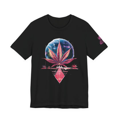 Cosmic Paradise Tee - Premium Airlume Cotton Cannabis Culture Vaporwave Tropical Art