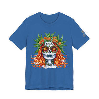 Sugar Skull Goddess Tee - Premium Airlume Cotton Cannabis Culture Day of Dead Art