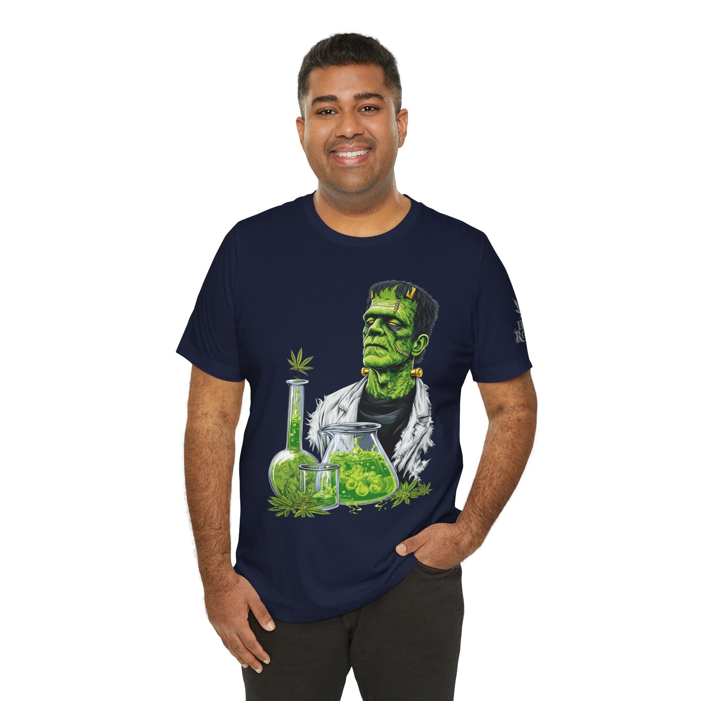 Frankenstein's Laboratory HIGH ROLLER Halloween Cannabis T-Shirt - Premium Monster Scientist 420 Experiment Apparel