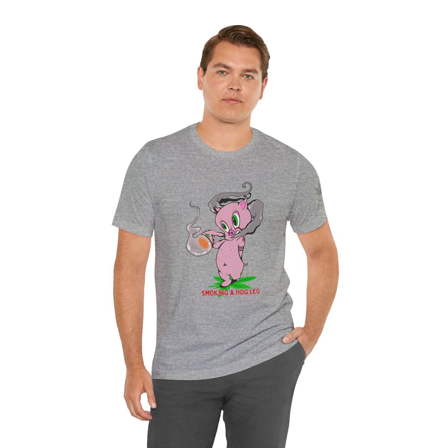 Smoking Hog Leg Pink Pig Tee - Premium Airlume Cotton Cannabis Culture Art