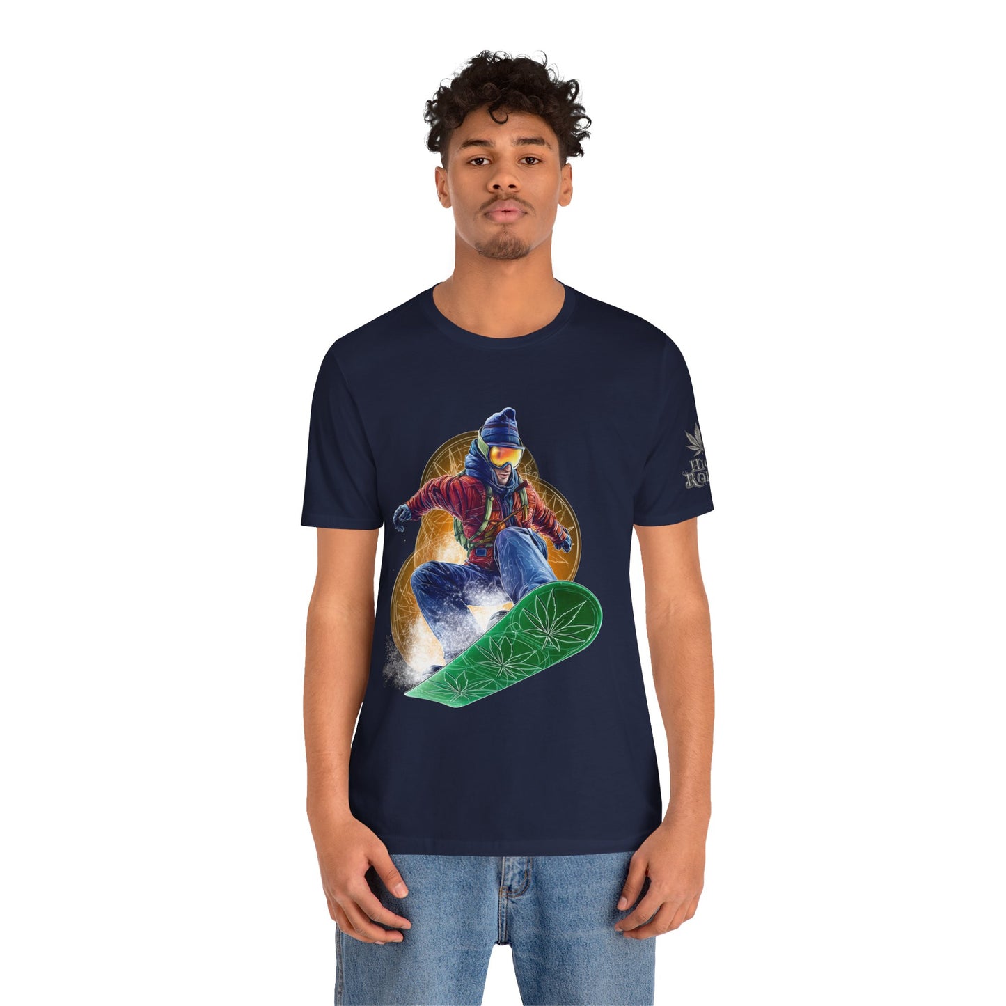 High Roller Snowboard Cannabis T-Shirt - Premium 420 Winter Sports Action Shred Mountain Lifestyle Apparel