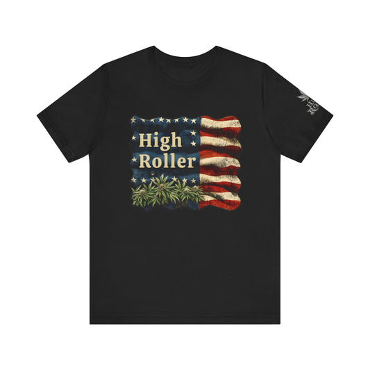 American Cannabis Flag Tee - Patriotic Hemp Art Design | High Roller