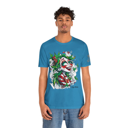 High Roller Jester Queen Cannabis T-Shirt - Premium 420 Harlequin Beauty Holiday Celebration Apparel