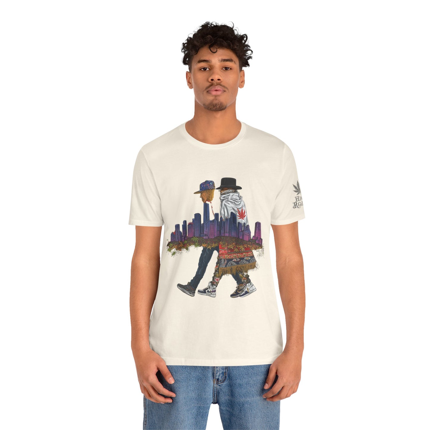 High Roller Urban Legends Cannabis T-Shirt - Premium 420 City Skyline Street Culture Double Exposure Apparel
