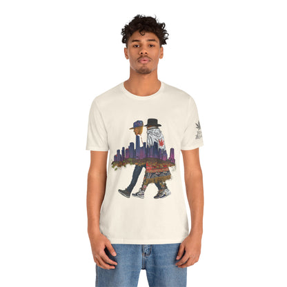 High Roller Urban Legends Cannabis T-Shirt - Premium 420 City Skyline Street Culture Double Exposure Apparel