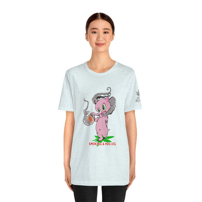 Smoking Hog Leg Pink Pig Tee - Premium Airlume Cotton Cannabis Culture Art