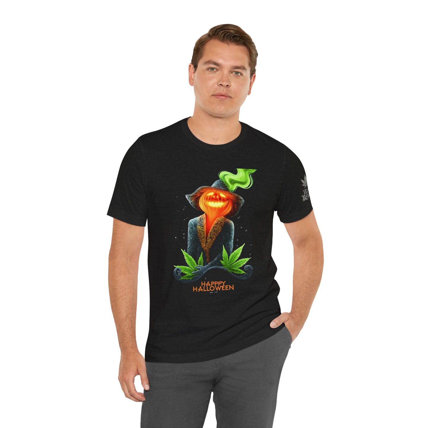 Victorian Pumpkin Gentleman HIGH ROLLER Halloween Cannabis T-Shirt - Premium Jack-o'-Lantern Aristocrat Meditation 420 Apparel