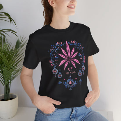 Bohemian Cannabis Mandala Tee - Floral Folk Art Design | High Roller