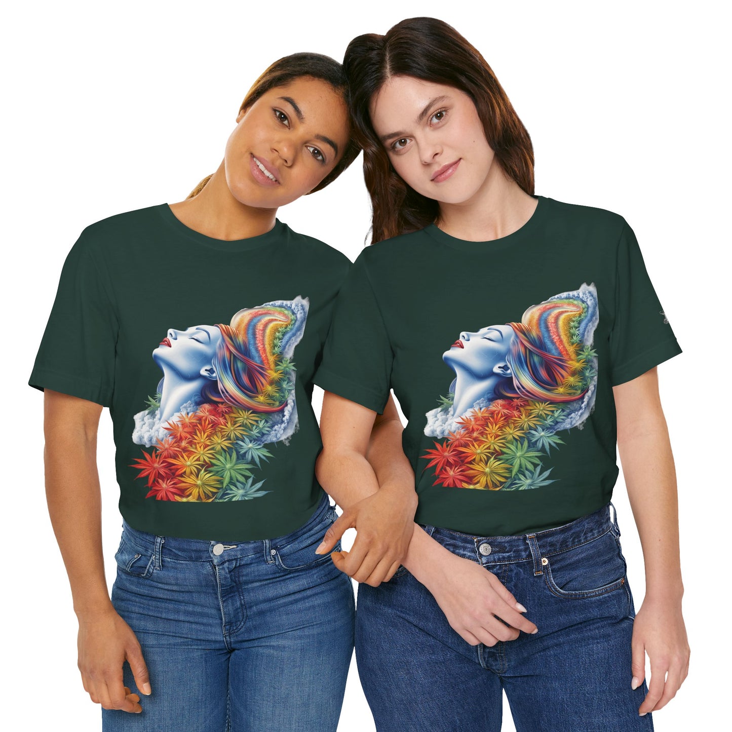 Rainbow Bloom Tee - Premium Airlume Cotton Cannabis Culture Spectrum Goddess Art