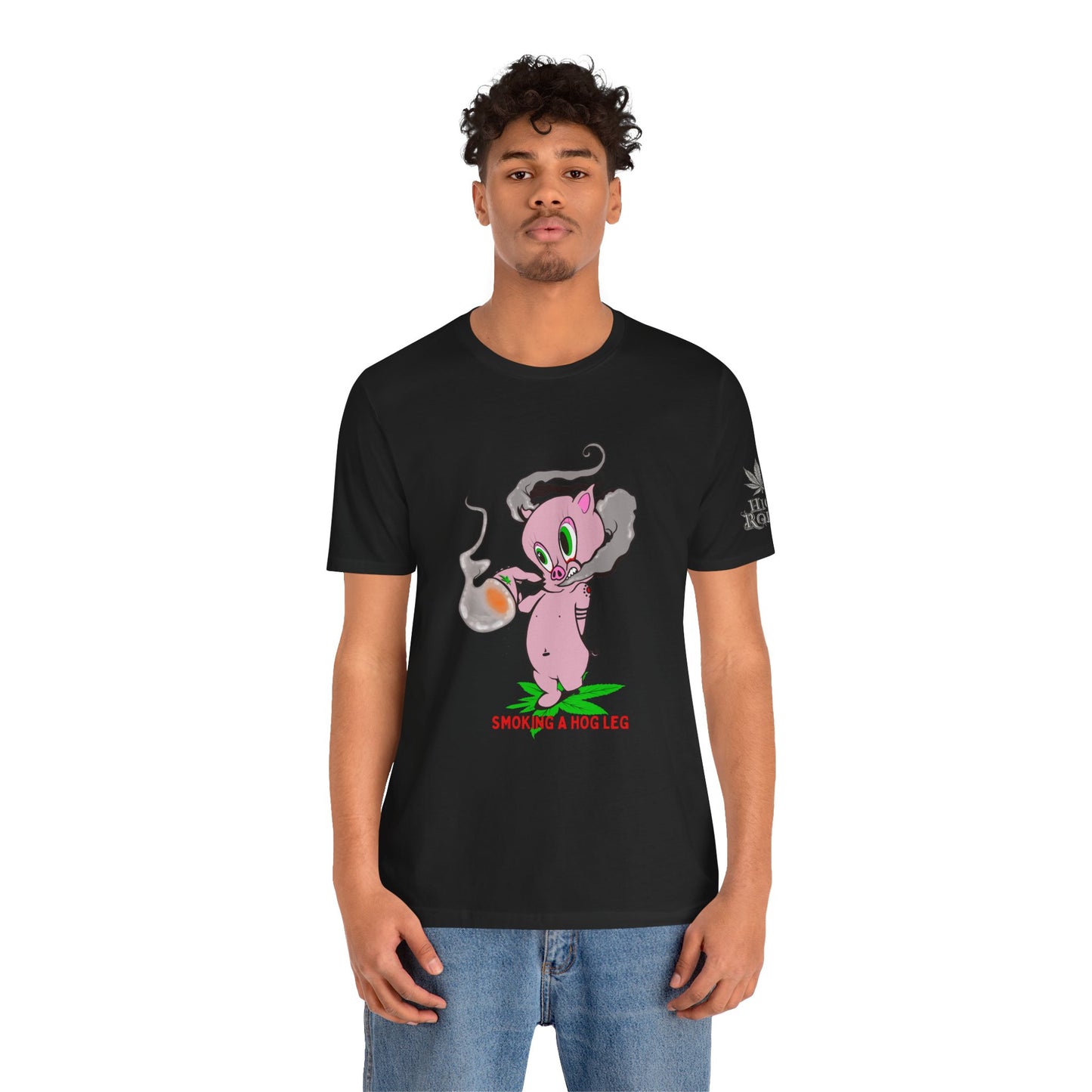 Smoking Hog Leg Pink Pig Tee - Premium Airlume Cotton Cannabis Culture Art