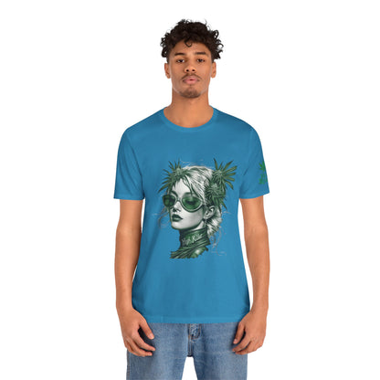 Green Queen T-Shirt - Premium Airlume Cotton Cannabis Crown Portrait Art Tee