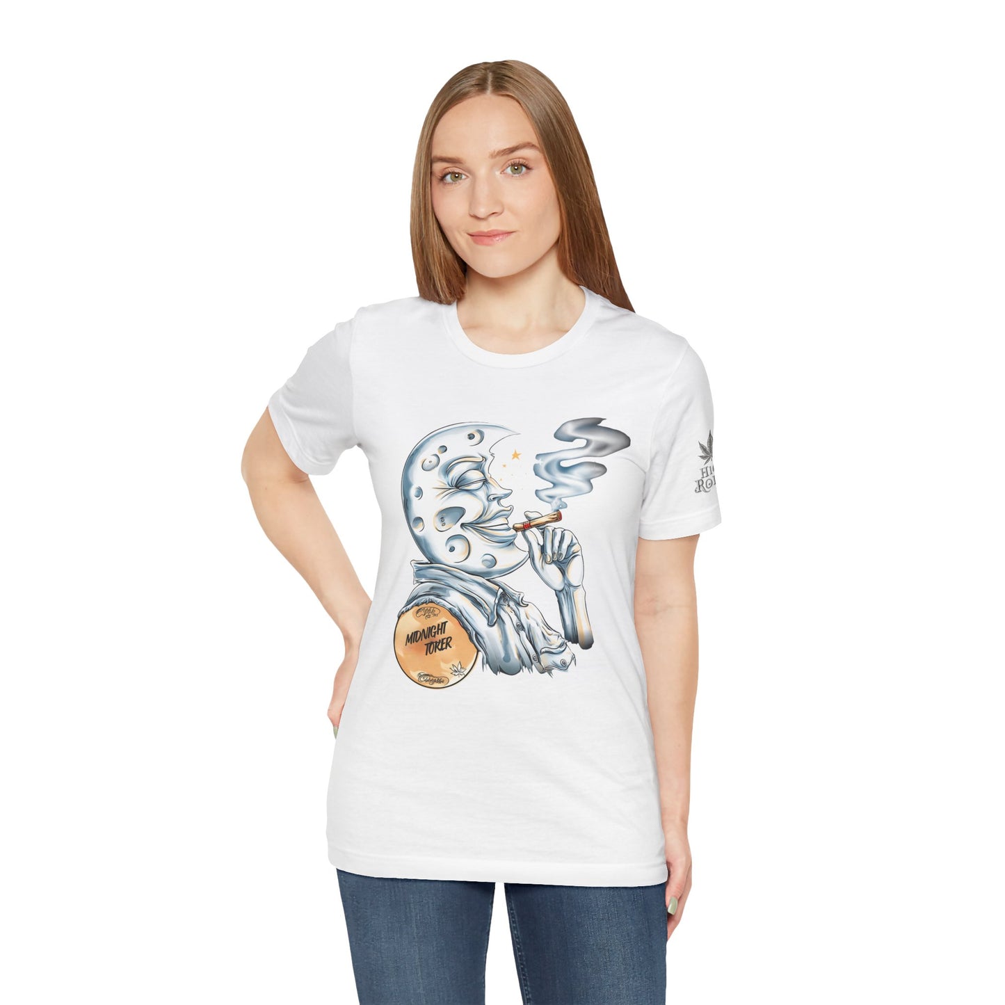 Midnight Toker Moon Tee - Celestial Cannabis Art Design | High Roller