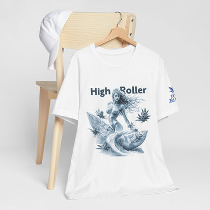 Chrome Wave Goddess Tee - Premium Airlume Cotton Cannabis Culture Surf Art