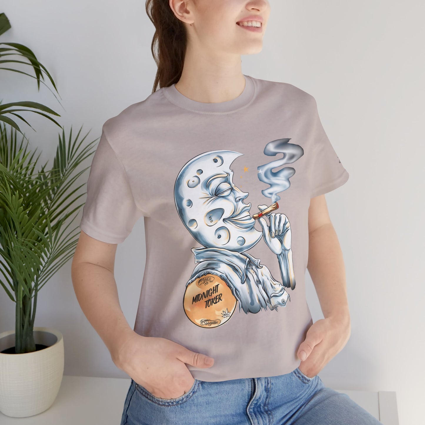 Midnight Toker Moon Tee - Celestial Cannabis Art Design | High Roller