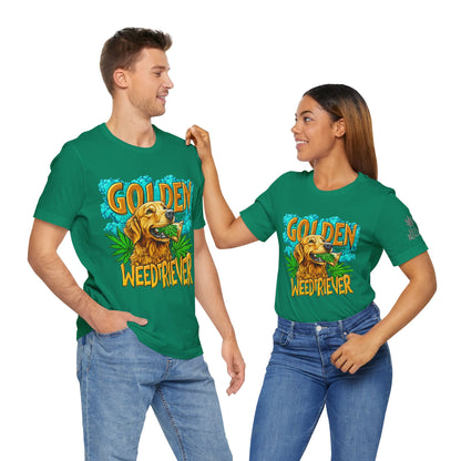 High Roller Golden Weedtriever Cannabis T-Shirt - Premium 420 Dog Lover Humor Golden Retriever Pun Comedy Pet Culture Apparel