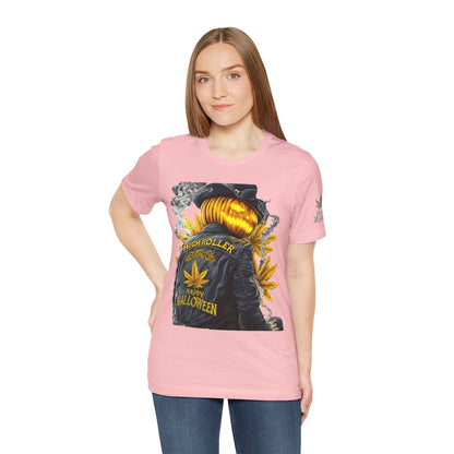 Halloween Witch Rider Cannabis T-Shirt - Premium Spooky 420 Biker Edition Apparel