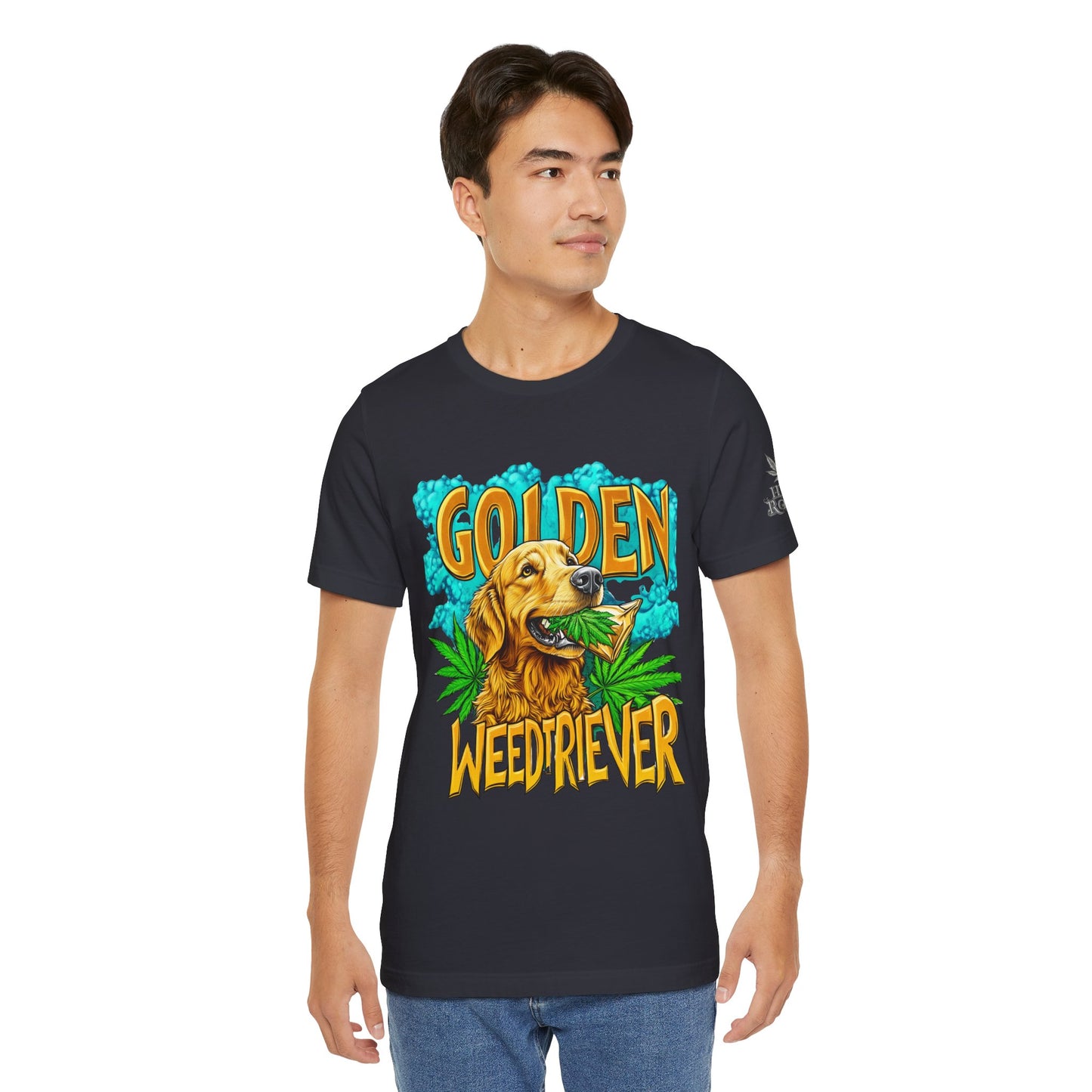 High Roller Golden Weedtriever Cannabis T-Shirt - Premium 420 Dog Lover Humor Golden Retriever Pun Comedy Pet Culture Apparel