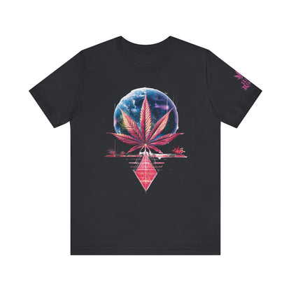 Cosmic Paradise Tee - Premium Airlume Cotton Cannabis Culture Vaporwave Tropical Art