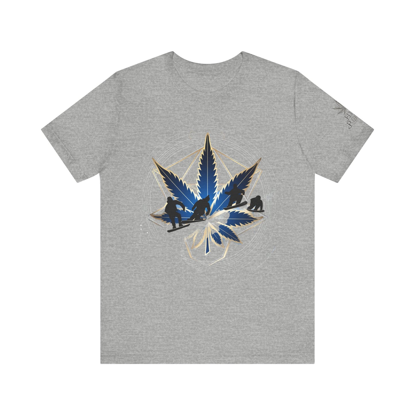 Sacred Geometry Snowboard Premium Cannabis Culture T-Shirt - Emerald Green Tee With Action Sports And Crystalline Cannabis Geometric Mandala