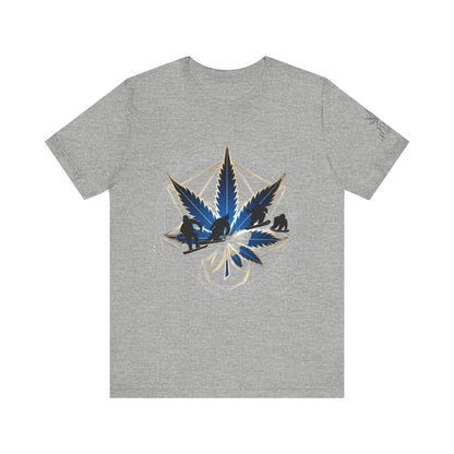 Sacred Geometry Snowboard Premium Cannabis Culture T-Shirt - Emerald Green Tee With Action Sports And Crystalline Cannabis Geometric Mandala