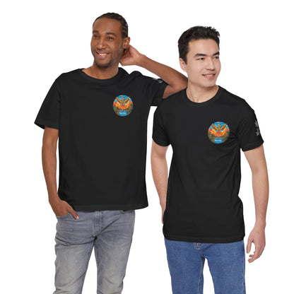 Cannabis Paradise Circle Tee - Tropical Sunset Art Design | High Roller