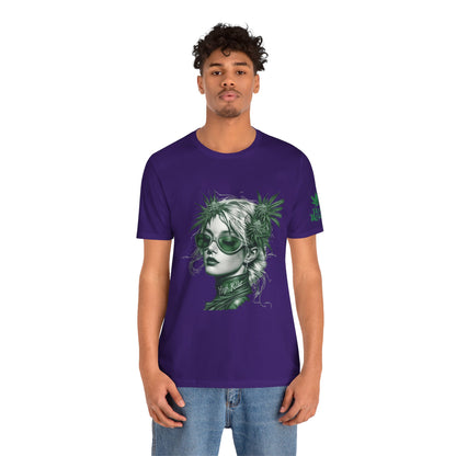 Green Queen T-Shirt - Premium Airlume Cotton Cannabis Crown Portrait Art Tee